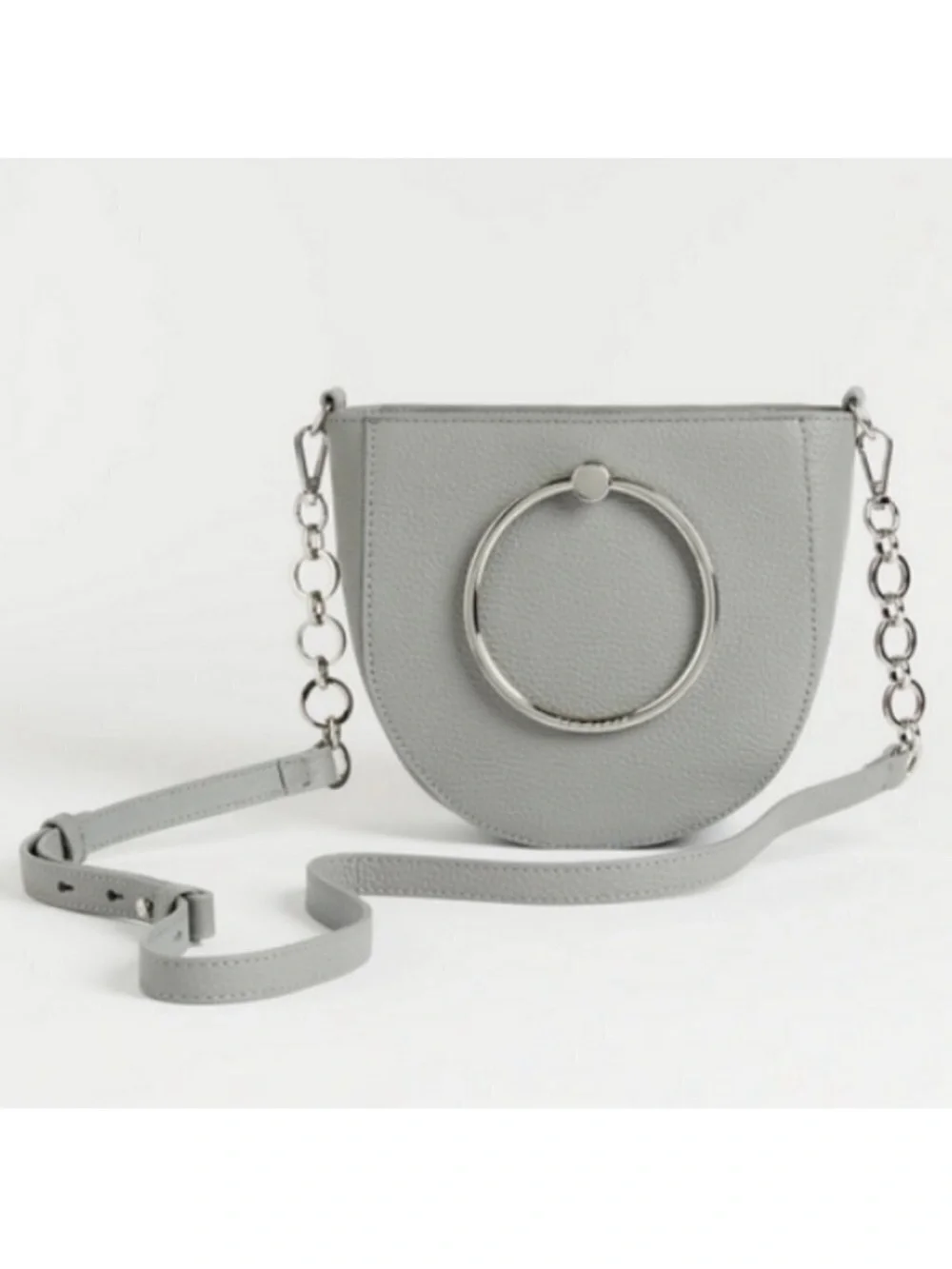 Ted Baker Grey Genuine Leather Ring Handle Crossbody Bag NWT Silver Hardware
